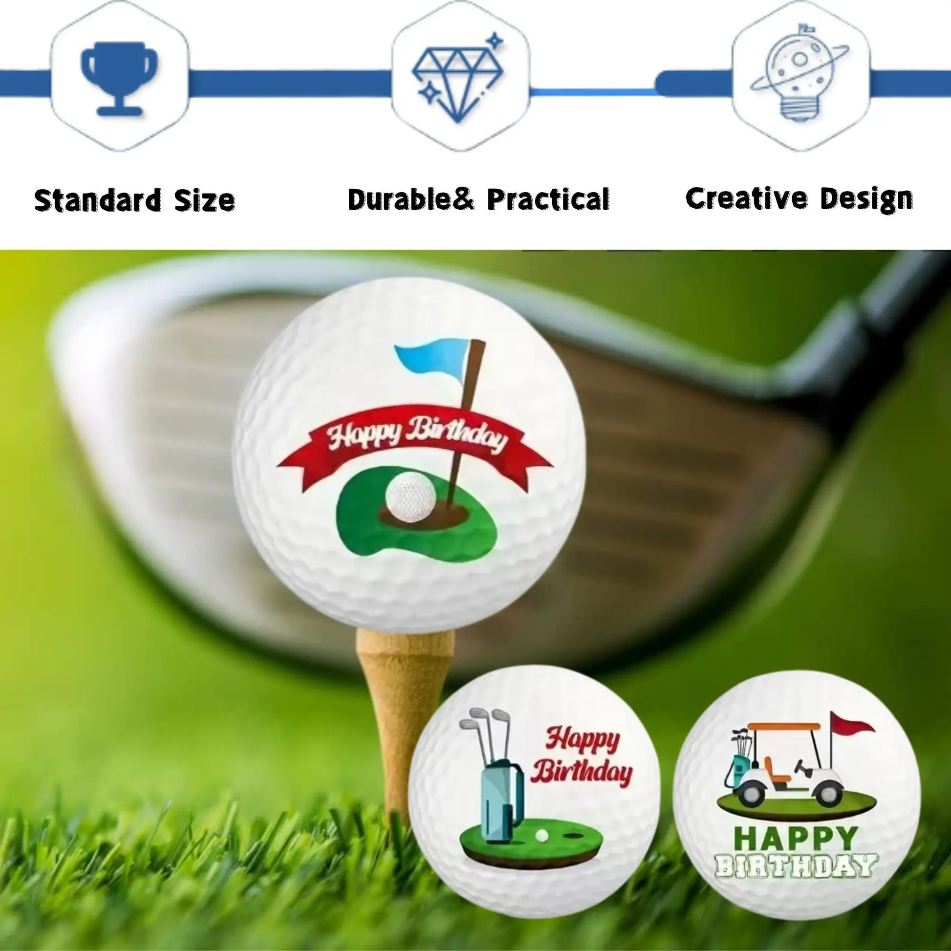 Three Piece Set of Golf Balls Featuring an Eye Design Pattern