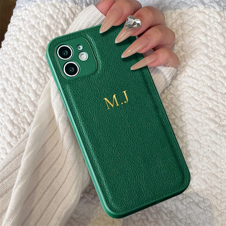 Personalized Leather Phone Case with Engraved Initials