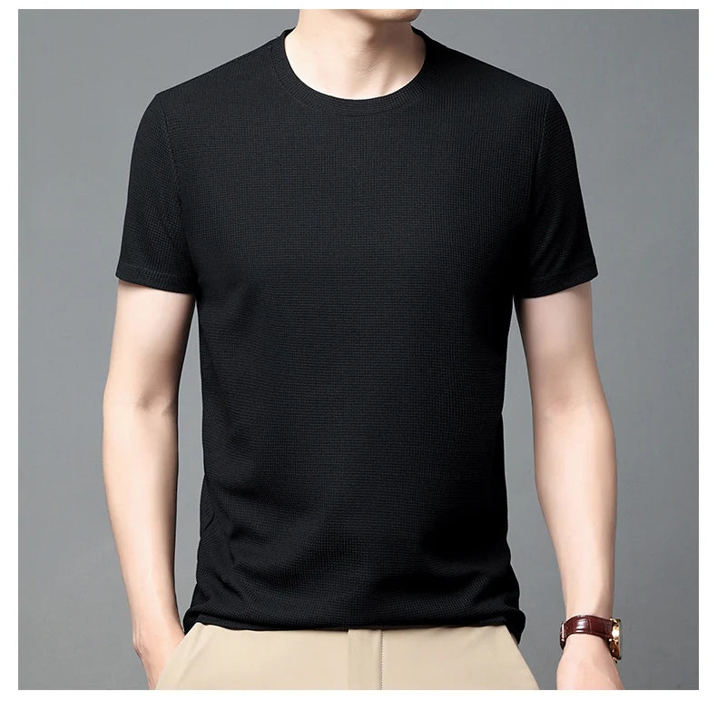 Men's Round Neck Short Sleeved Waffle T-Shirt in Polyester