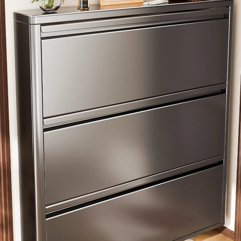Slim Steel Shoe Cabinet Ultra Thin Shoe Storage Rack Shoe Organizer Entryway Hallway Narrow Space Saving Flip Door Storage Rack - Buy online at  Vibe In Cart.