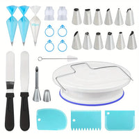 Pink 80-Piece Cake Decorating Set with Non-Slip Turntable and 14 Piping Tips