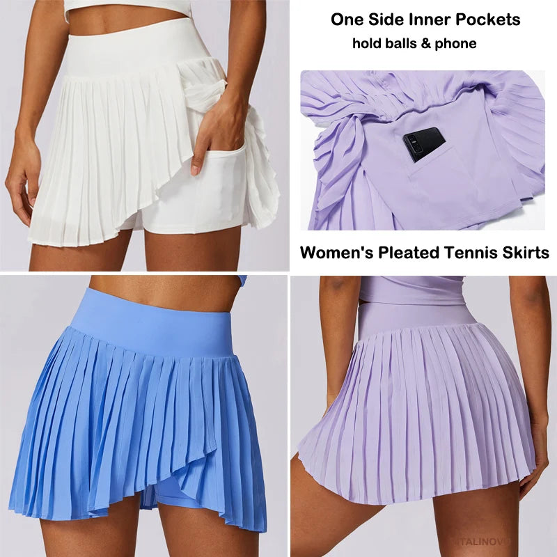 VITALINOVO Women's High Waisted Pleated Tennis Skirts with Pockets Tummy Control Casual Liner Skorts A Line Workout Golf Skirts - Buy online at  Vibe In Cart.