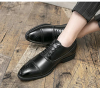 Black Fashionable Oxford Shoes Large Size Casual Business Leather Shoes Wedding Ceremony Shoes Carved Block Design Rubber Sole - Buy online at  Vibe In Cart.