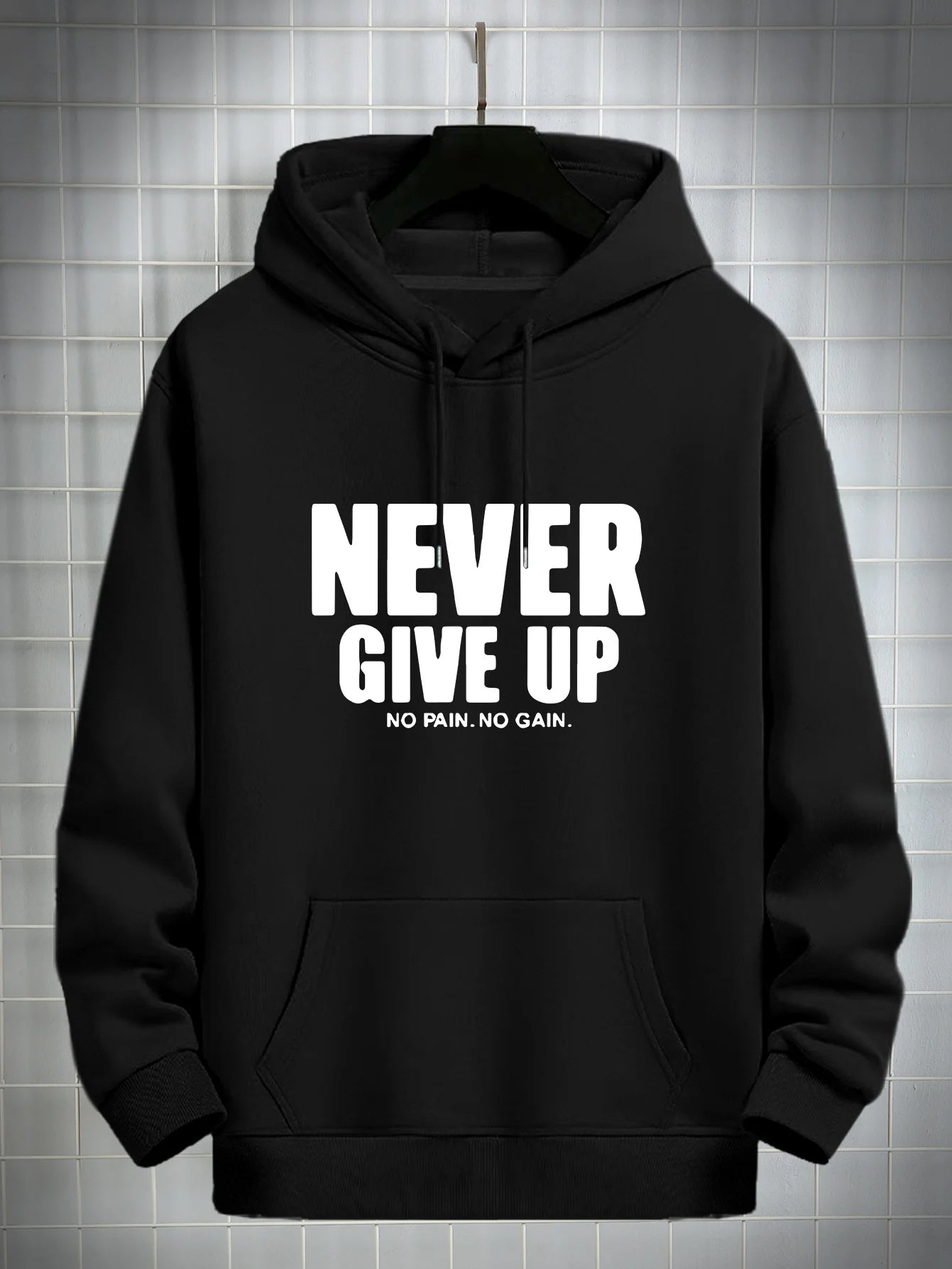Men'S Hoodie Never Give Up Print Casual Fleece-Lined Pullover Kangaroo Pocket Stylish Streetwear Fall Casual Wear Hoodie - Buy online at  Vibe In Cart.