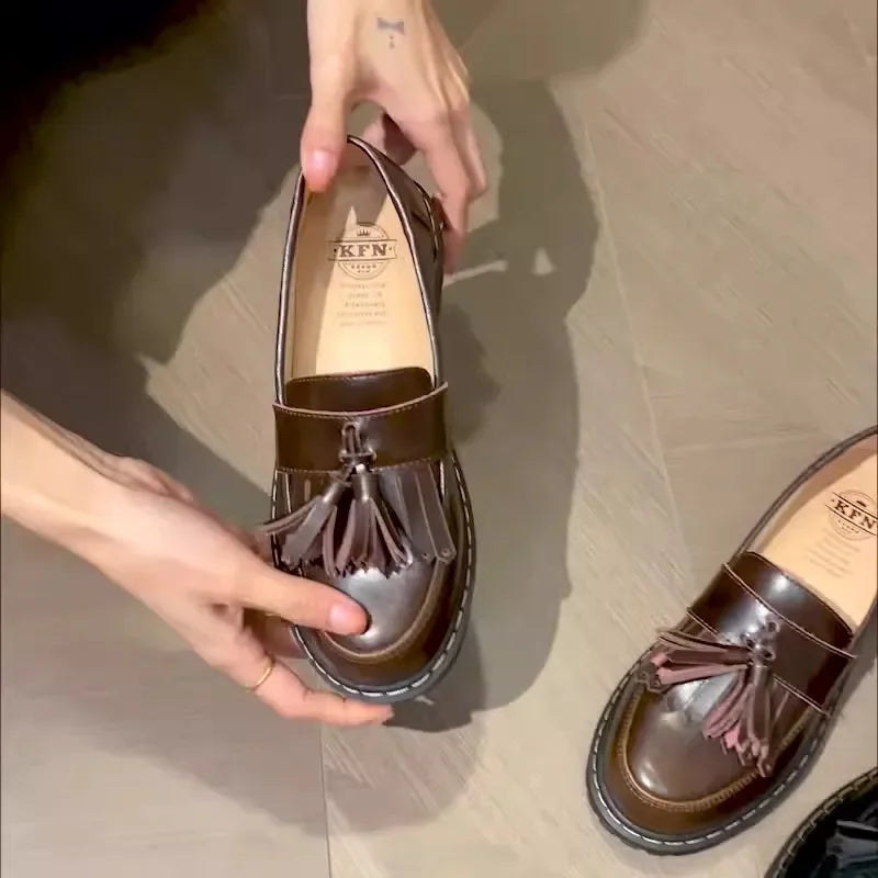 Women Loafers Genuine Leather Fringe Moccasions Retro British Style Ladies Oxford Shoes Slip On Brown Flats - Buy online at  Vibe In Cart.