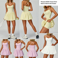 VITALINOVO Womens Spaghetti Strap Tennis Dress with Built-in Bra & Shorts Pockets V Neck Crisscross Athletic Golf Workout Dress