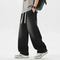 Men's Loose Wide-Leg Straight Casual Baggy Jeans in Black, Grey, and Blue