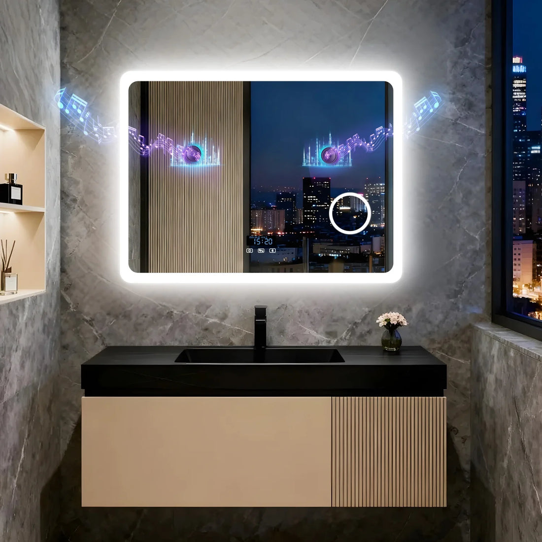 80/100/120/CM LED Bluetooth Bathroom Mirror Touch Antifog with 3X Magnifier Dimmable Date and Time Setting Vanity Mirror - Buy online at  Vibe In Cart.