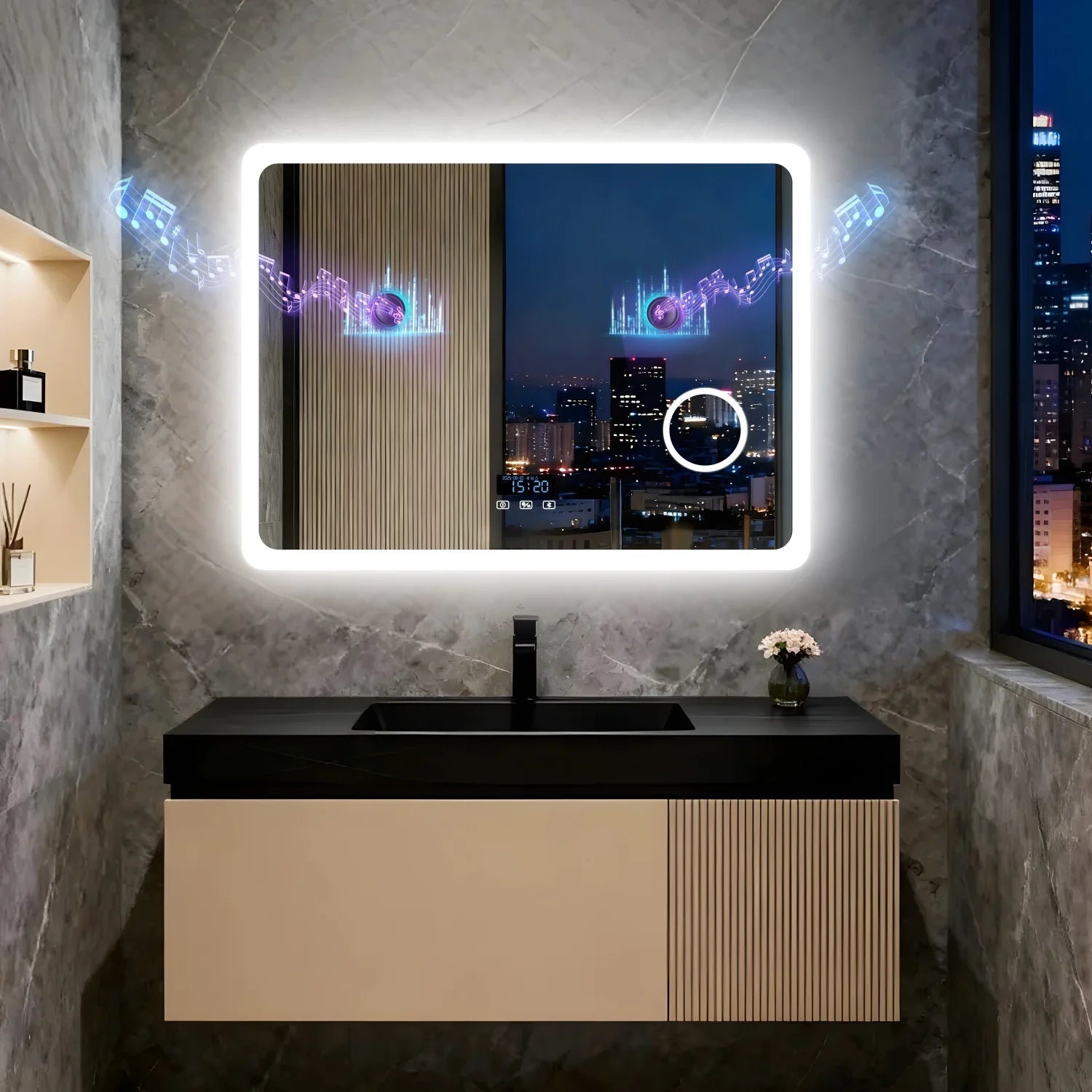 80/100/120/CM LED Bluetooth Bathroom Mirror Touch Antifog with 3X Magnifier Dimmable Date and Time Setting Vanity Mirror - Buy online at  Vibe In Cart.
