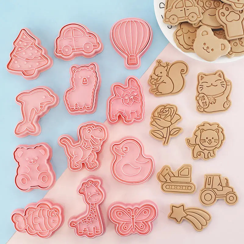 8 Pcs/set Cookie Cutters Plastic 3D Cute Cartoon Pressable Biscuit Mold Cookie Stamp Kitchen Baking Pastry Bakeware - Buy online at  Vibe In Cart.