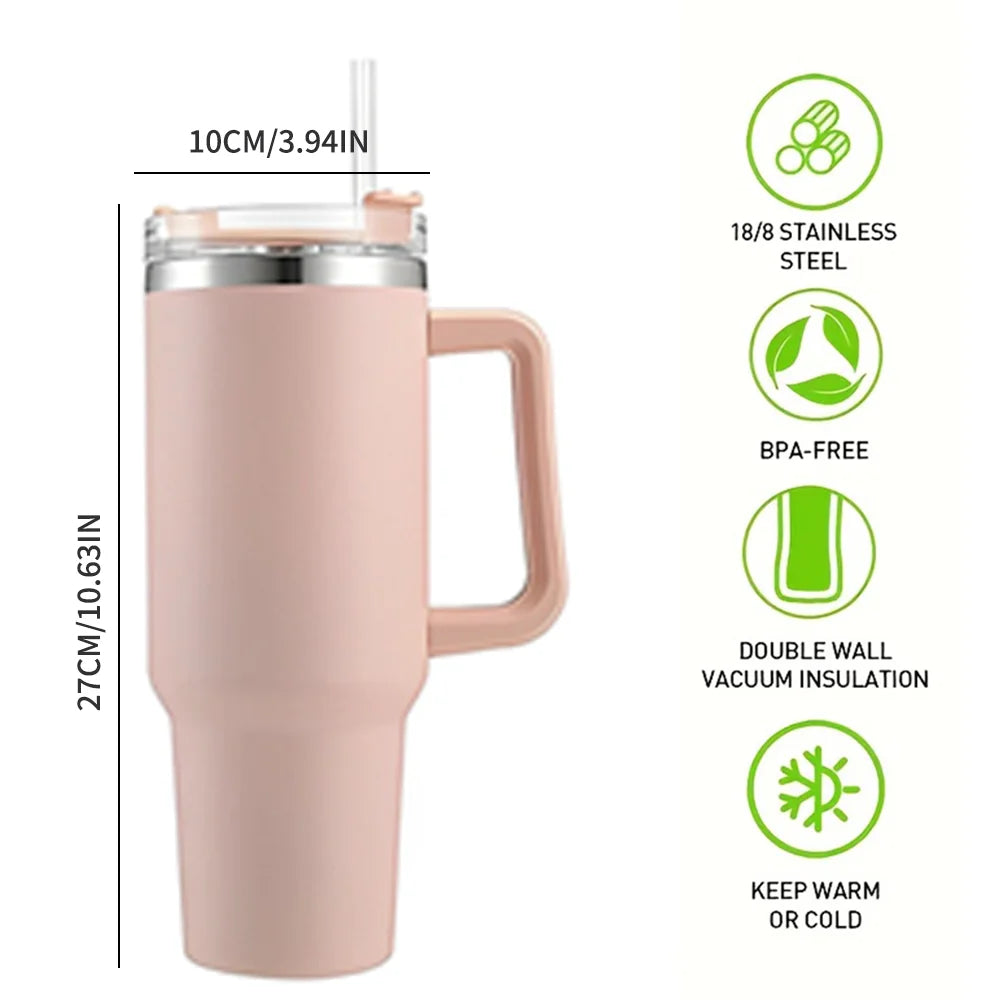 40oz Tumbler Vacuum Insulated Thermos Custom Travel Cup Stainless Steel Water Bottle Coffee Mugs With Handle Outdoor Drinkware - Buy online at  Vibe In Cart.