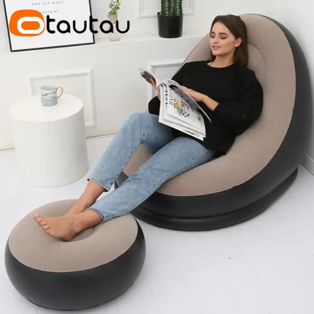 OTAUTAU Inflatable Lounger with Footstool Ottoman Chaise Lounge Recliner Outdoor Portable Camping Couch Garden Chair Pouf SF029 - Buy online at  Vibe In Cart.