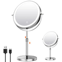 7" Makeup Mirror with Light USB Rechargeable Height Adjustable 1X/10X Magnifying 3 Color lighting 360° Rotation Vanity Mirror - Buy online at  Vibe In Cart.