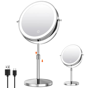 7" Makeup Mirror with Light USB Rechargeable Height Adjustable 1X/10X Magnifying 3 Color lighting 360° Rotation Vanity Mirror - Buy online at  Vibe In Cart.