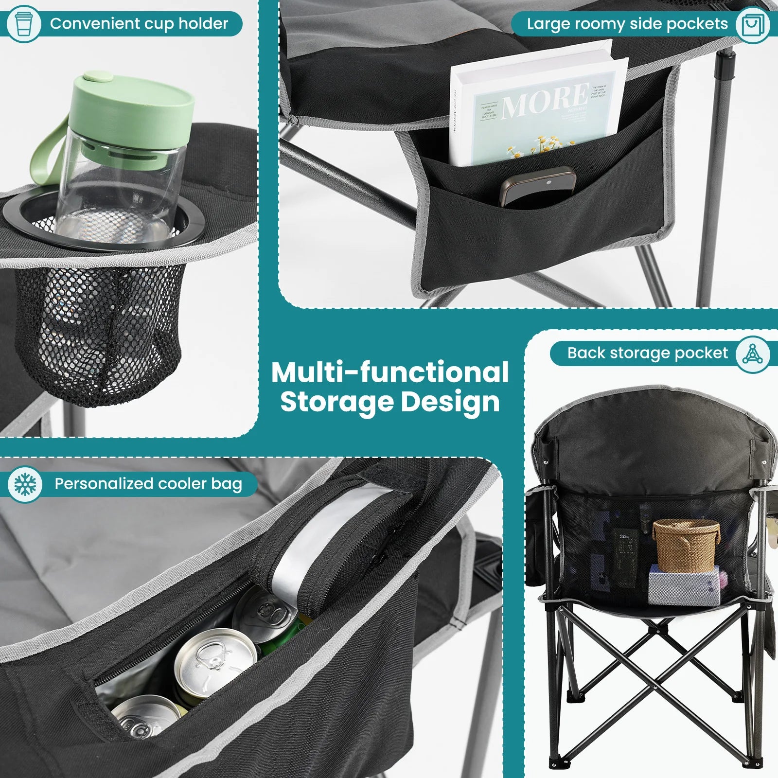 JHK Heavy Duty Camping Chair 450lbs Capacity Portable Folding Chair with Cup Holder Sturdy Steel Frame Outdoor Chair for Camping - Buy online at  Vibe In Cart.