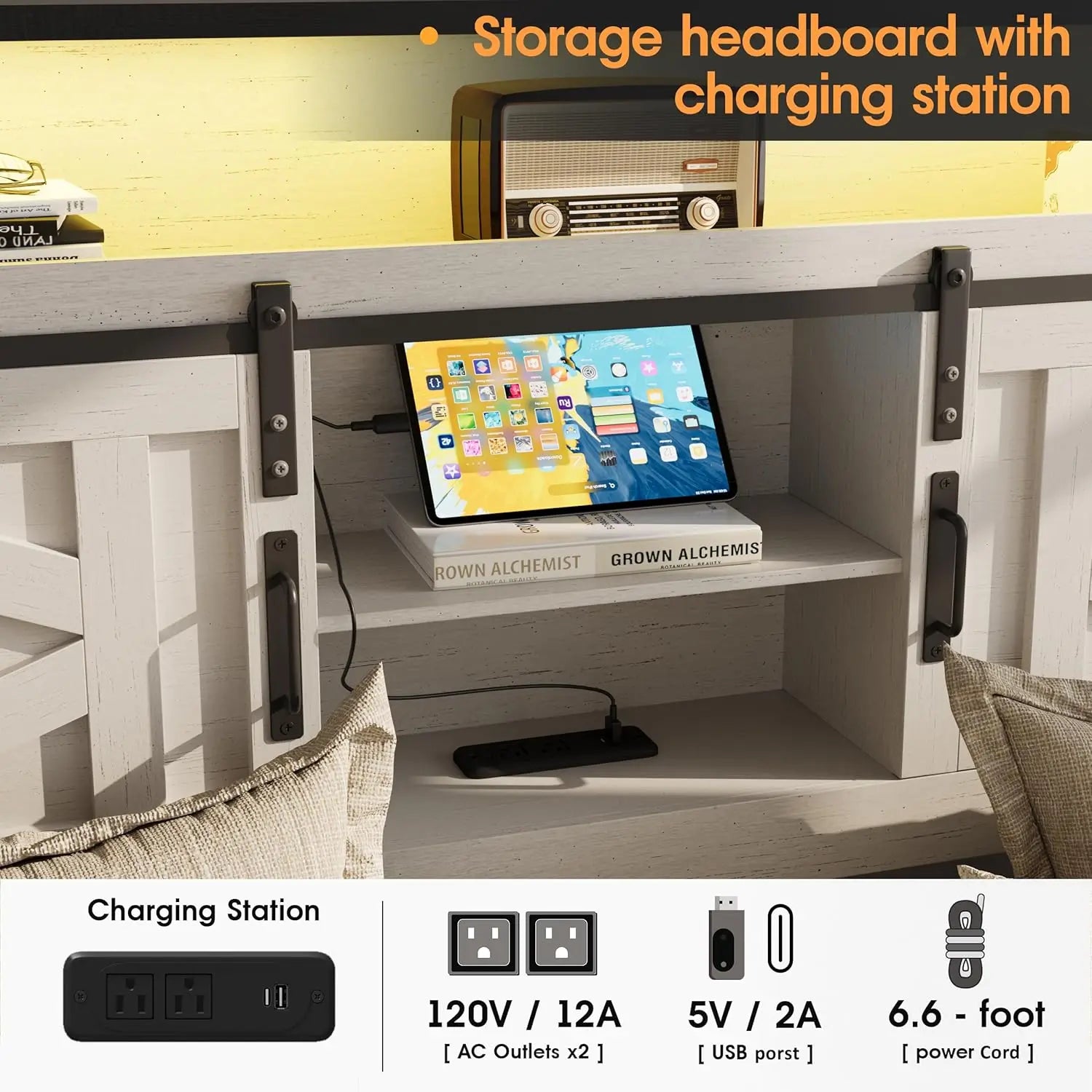 Vabches Bed Frame Queen with 4 Drawer&Storage Headboard Platform Bed Frame with LED Light& Power Strip&Sliding Barn Door Bedroom - Buy online at  Vibe In Cart.