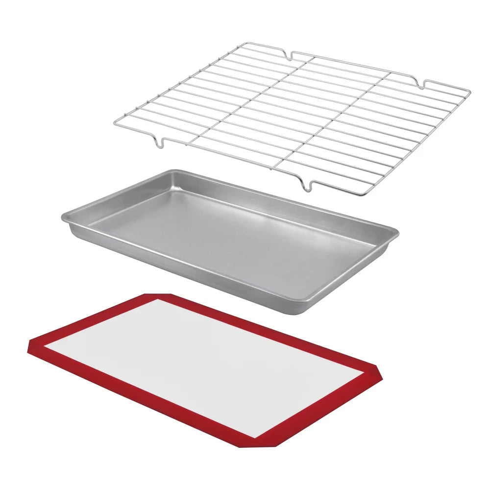 All Purpose Bakeware Set 3 Piece Non Stick Baking Pan Cooling Rack Silicone Mat Baking Cookies and Treats - Buy online at  Vibe In Cart.