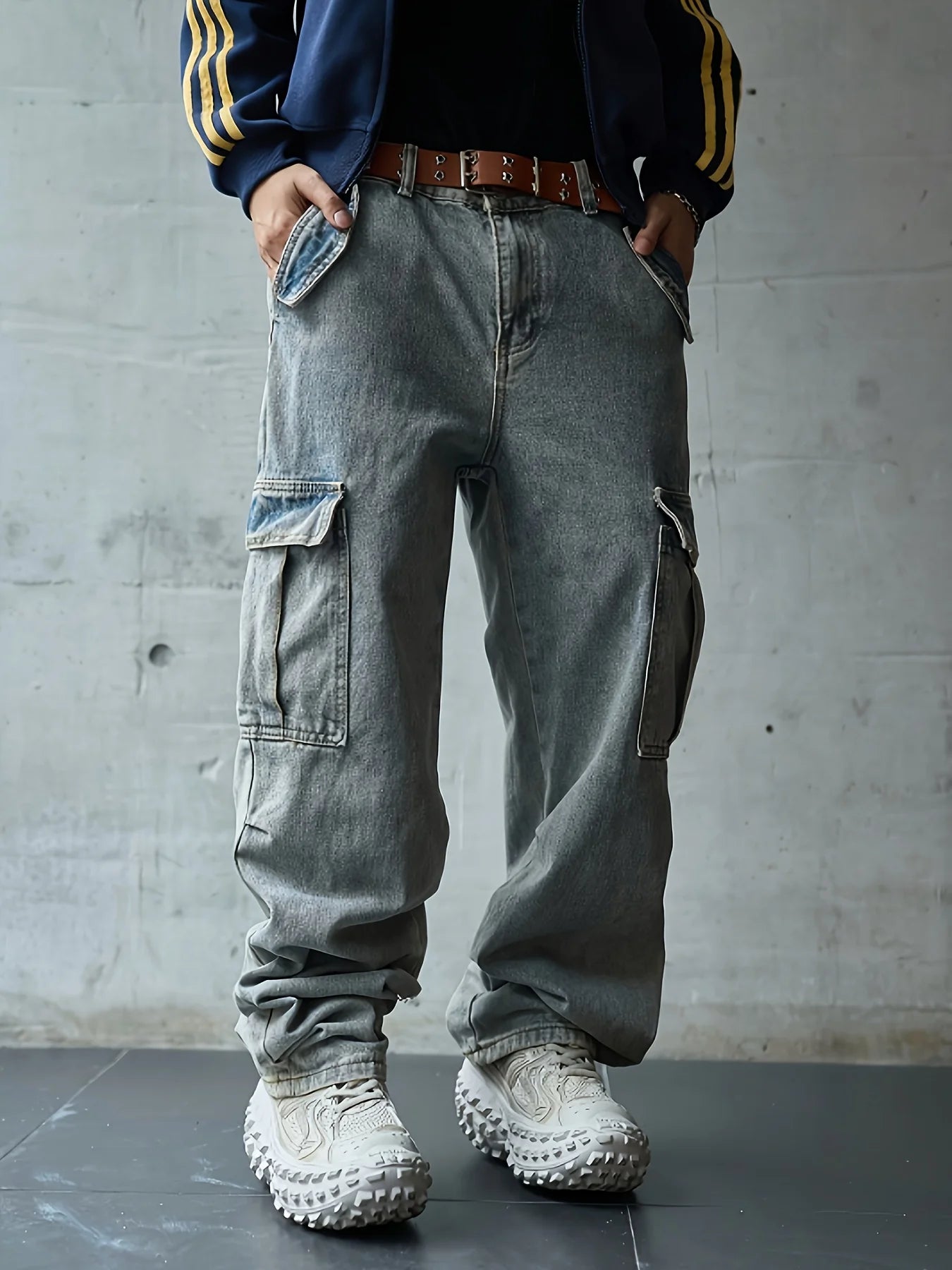 Men's multi pocket denim work pants straight leg denim pants - Buy online at  Vibe In Cart.