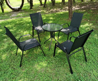 4 Metal Outdoor Chair Set Stackable Patio Textilene Dining Chair Stack Metal Frame Set of 4, Load Weight 150kg, Black,Brown,Gray - Buy online at  Vibe In Cart.