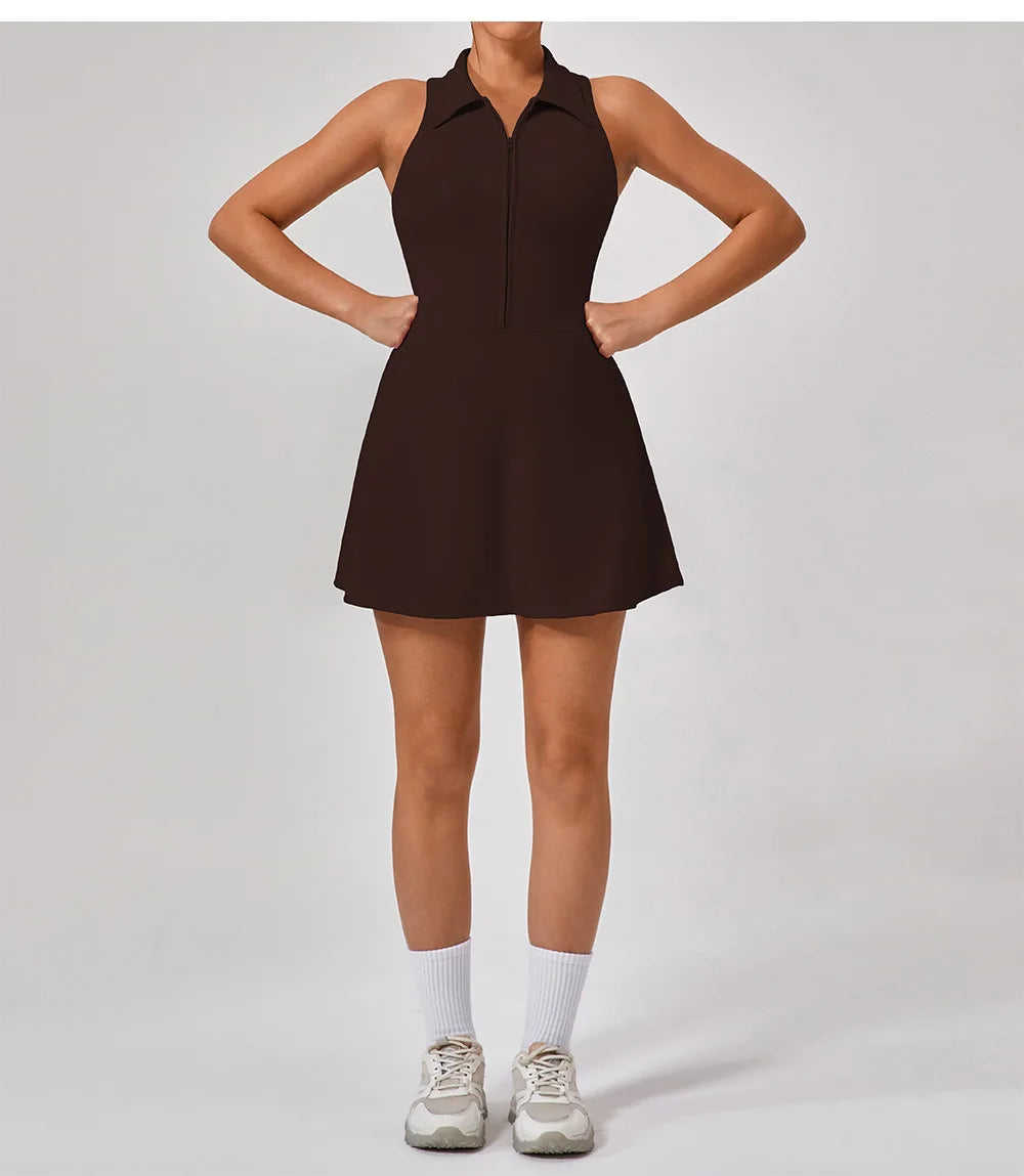 Women's Tennis Dress Women Turn Down Collar Front Zipper 2-in-1 Golf Sports Tight Dress Fitness Workout Running Pocket Skort - Buy online at  Vibe In Cart.