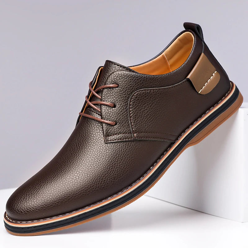 Men's Lace-Up Genuine Leather Oxford Shoes with Round Toe