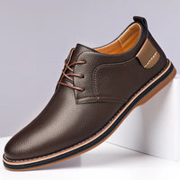 Men's Lace-Up Genuine Leather Oxford Shoes with Round Toe