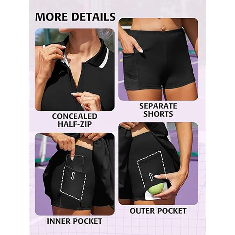 New zipper style tennis golf dress ladies summer sleeveless lapel polo shirt pleats dresses slim-fit thin sports tennis clothing