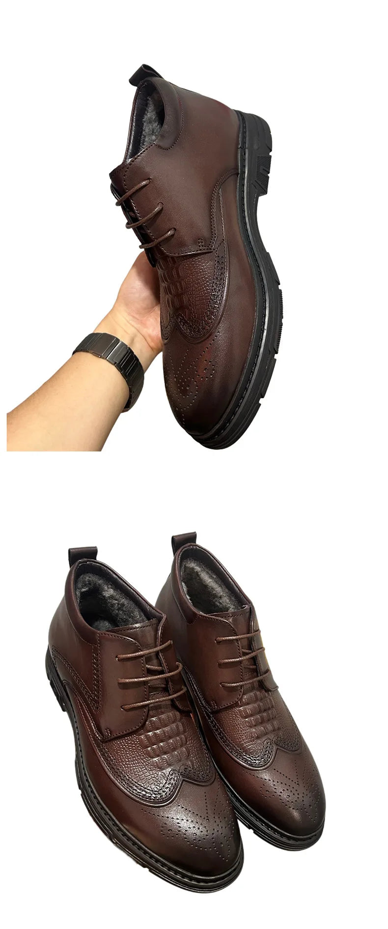 New Men's Short Boots - Genuine Leather Business Shoes with Wool Lining Fashionable and Versatile High-Top Buckle-Up Men's Shoes - Buy online at  Vibe In Cart.