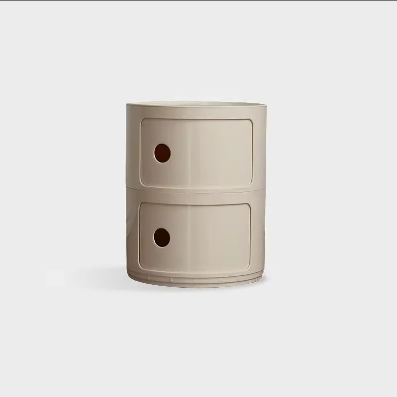 Round Plastic Bedside Table with 4 Drawers for Bedroom