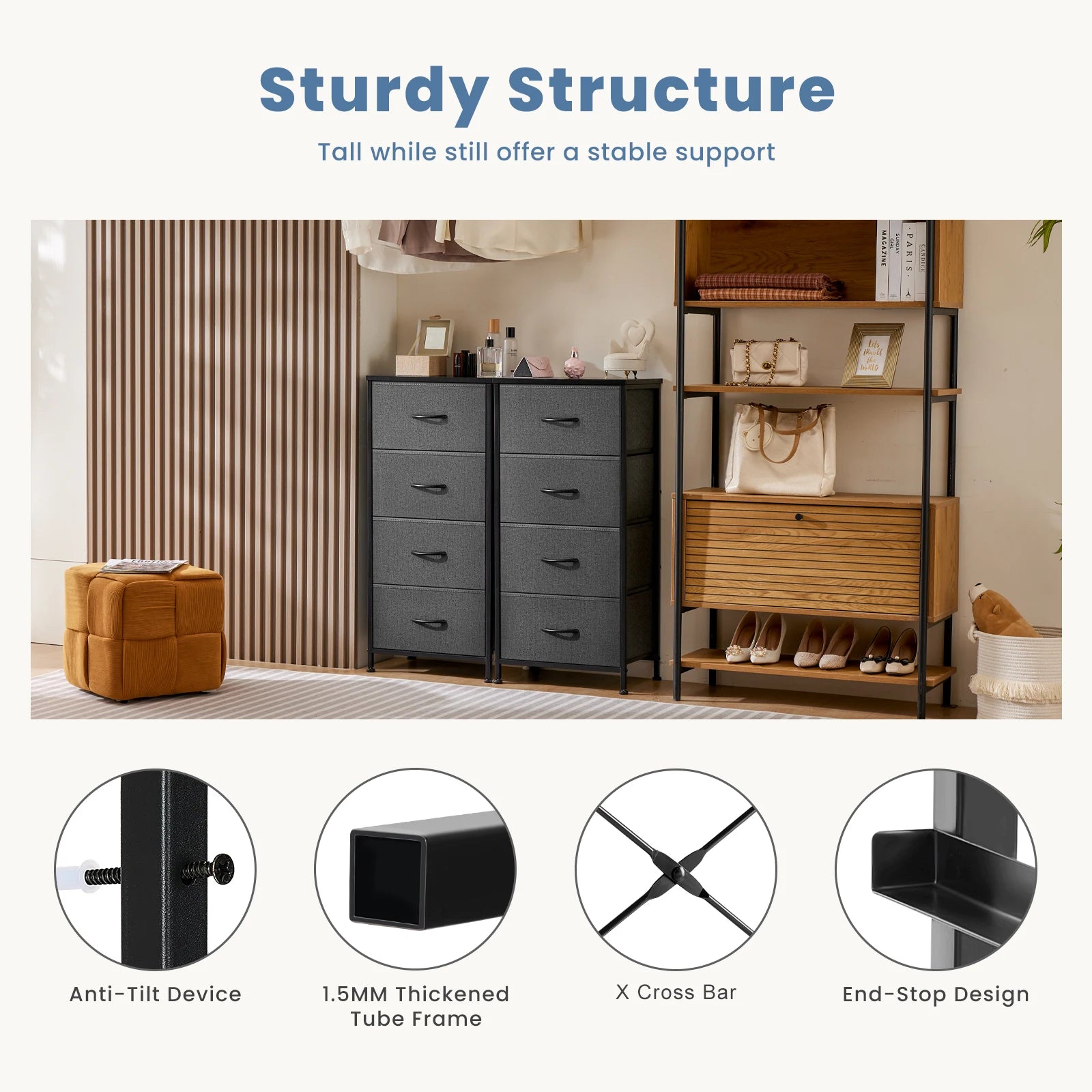 JHK Dresser For Bedroom With 4 Fabric Drawers Nightstand Wardrobe Steel Frame Closet For Clothes Storage Cabinet Of Furniture - Buy online at  Vibe In Cart.