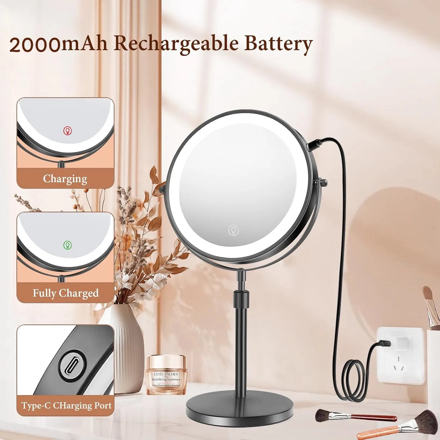 8 Inch Makeup Mirror With Light Lamp 10X Magnification 3 Color Lights,Adjustable Brightness Height Standing Cosmetic Mirror - Buy online at  Vibe In Cart.