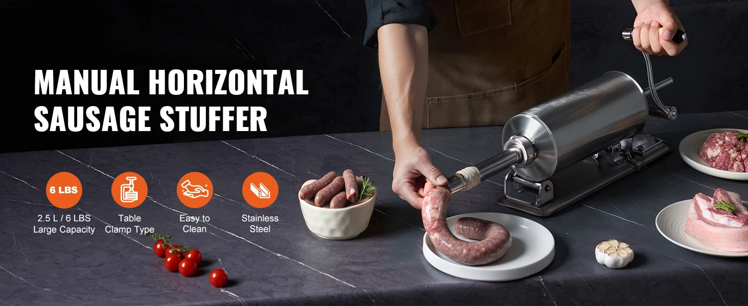 SucceBuy 2.5L Manual Sausage Stuffer Food-Grade Stainless Steel & 8 Stuffing Tubes for Home Kitchen Restaurant Commercial - Buy online at  Vibe In Cart.