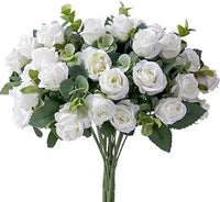 10 Heads Silk Artificial Rose and Peony Bouquet with White Eucalyptus Leaves