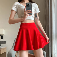 Women's Black High Waist Pleated Mini Skirt with Elastic Waist
