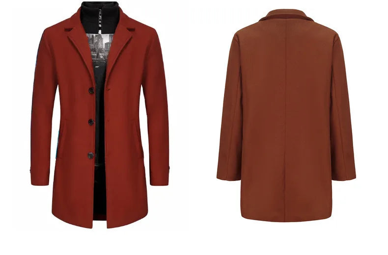 Men Coat Autumn Winter Mid Length Long Sleeve Man Outerwear Simple Solid Color Turn Down Collar Comfortable Daily Man Jacket - Buy online at  Vibe In Cart.