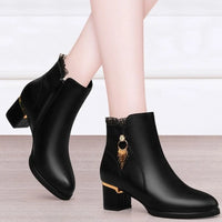 Autumn Winter Black Booties Elegant with Medium Heels Women's Ankle Boots Leather Warm Female Short Shoes Comfortable Boot Sale - Buy online at  Vibe In Cart.
