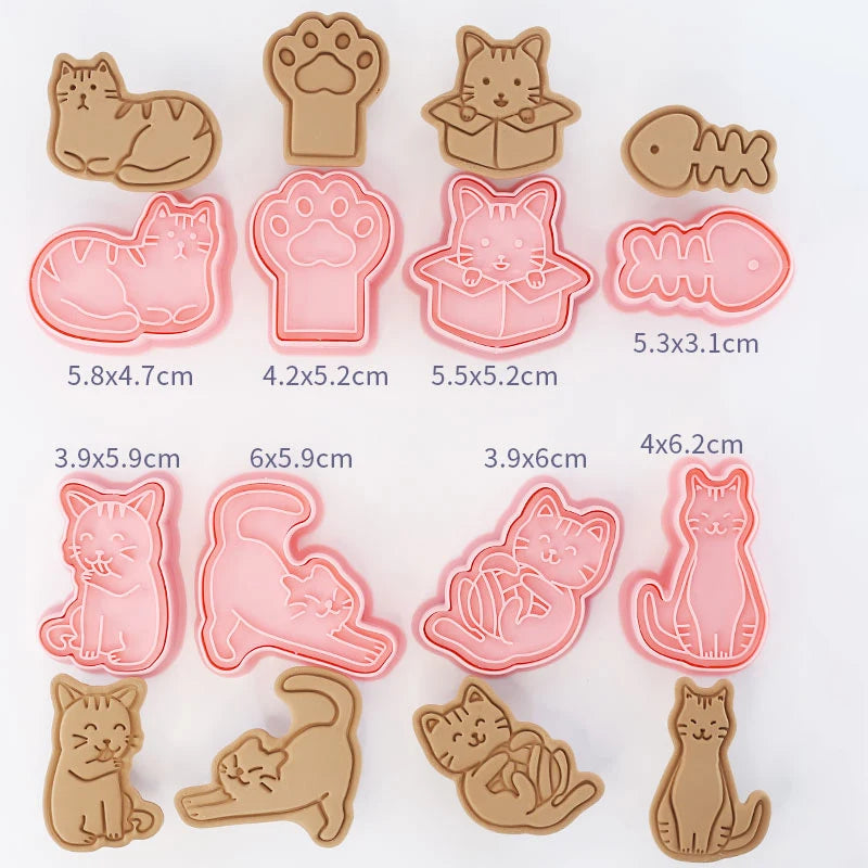 8-Piece Plastic 3D Cookie Cutters Set with Cartoon Designs