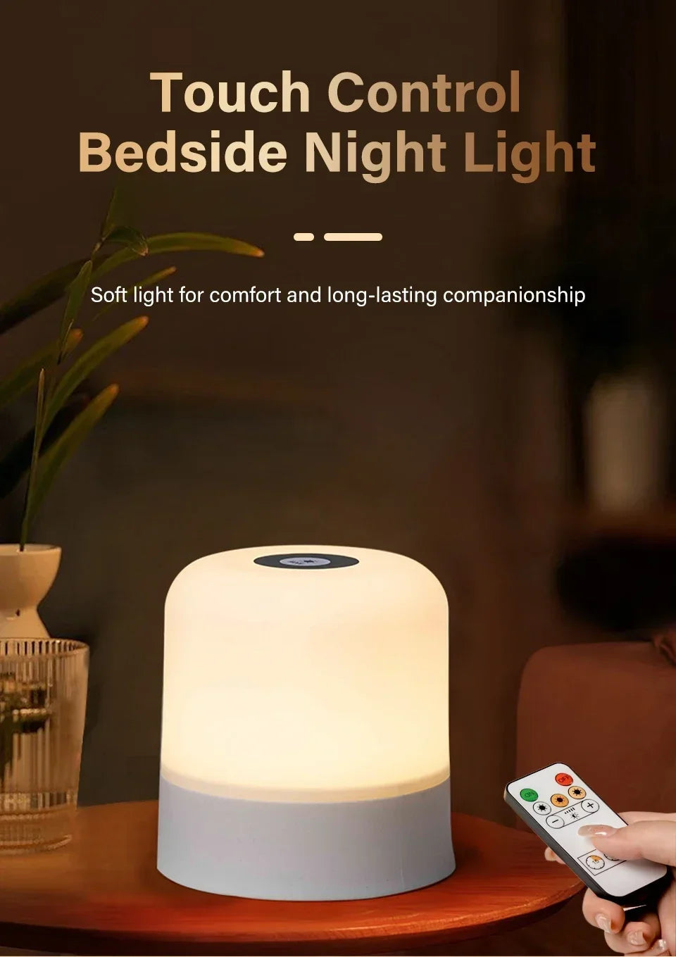 Rechargeable Led Night Light with Remote Control Touch Switch Table Lamp for Reading Bedroom White RGB Color Dimmable Portable - Buy online at  Vibe In Cart.
