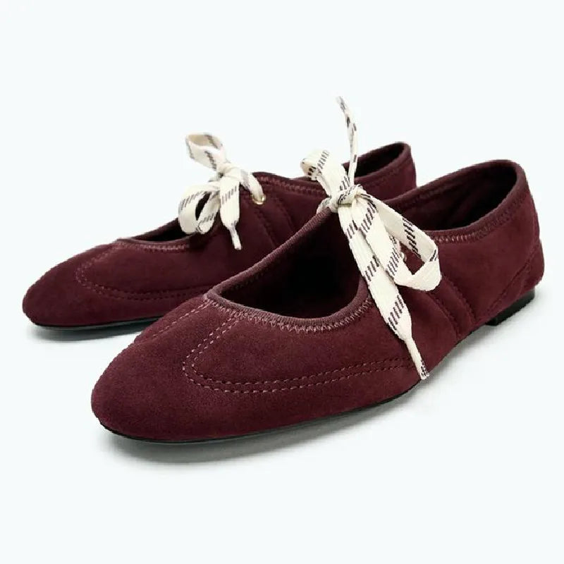 Fashion Lace Up Sewing Design Brand Ballet Flats Women High Quality Faux Suede Mary Jane Shoes Comfortable Round Toe Loafers - Buy online at  Vibe In Cart.