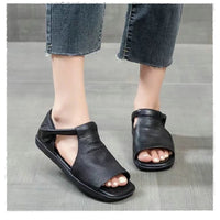 2025 Summer New Women's Peep Toe Flat Sandals - Retro Soft Leather Breathable Comfortable Versatile Casual Shoes - Buy online at  Vibe In Cart.