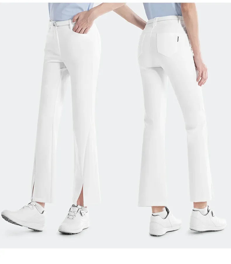 Women's Full Length High Waist Flared Cotton Golf Trousers