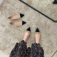 Women's Pointed Toe Low-Heeled Slip-On Flats with Metal Decoration