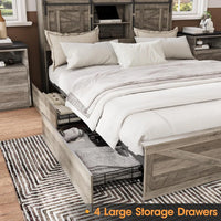 Vabches Bed Frame Queen with 4 Drawer&Storage Headboard Platform Bed Frame with LED Light& Power Strip&Sliding Barn Door Bedroom - Buy online at  Vibe In Cart.