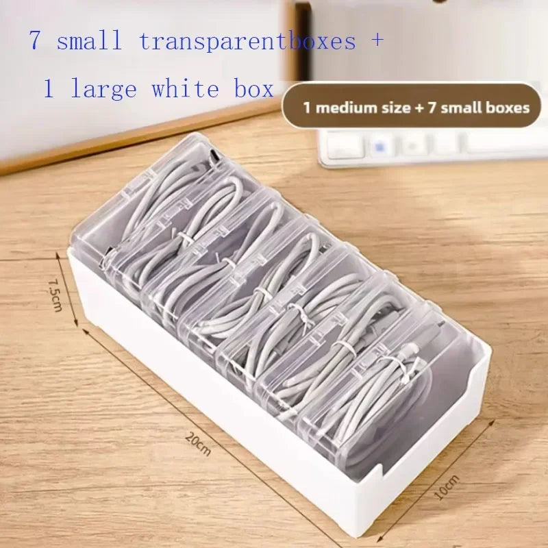 Transparent Plastic Storage Box for Data Cables with Divided Grids