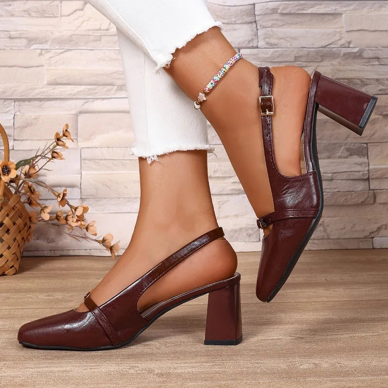 2026 New Spring Summer Thick High Heel Women Sandals Fashion Square Toe Singbacks Mules Shoes Ladies Elegant Dress Pumps - Buy online at  Vibe In Cart.