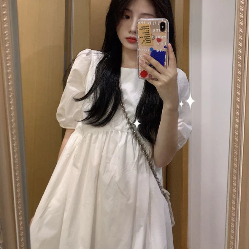 Women's Slim Fit White Midi Cotton Blend Dress, XXL