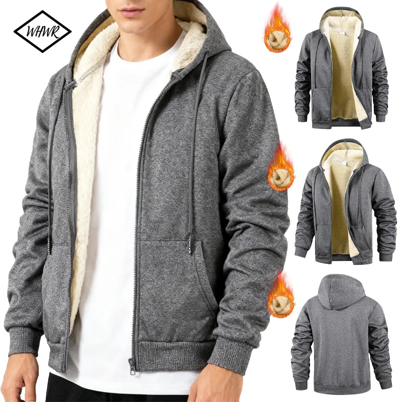 Winter Thick Fleece Zipper Hoodies Thicken Warm Jackets Long Sleeve Sweatshirts Casual Sports Fleece Black Coats Hooded Men Coat - Buy online at  Vibe In Cart.