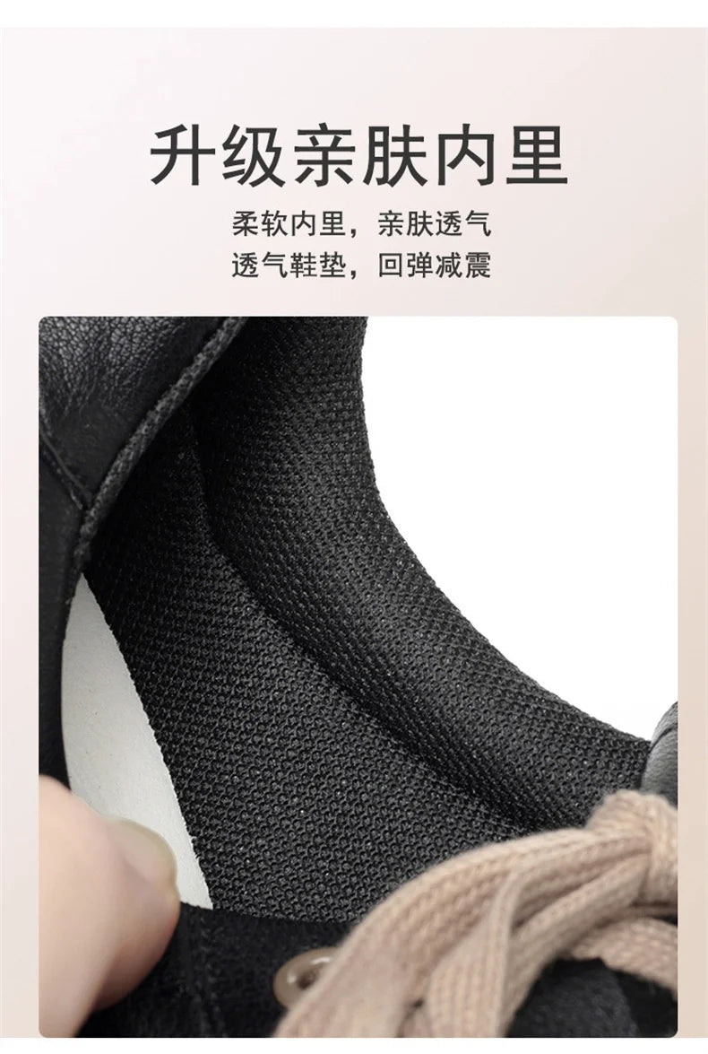 2024 Spring Non-slip Soft Leather Sneaker Trekking Footwear New Women's Thick-soled Lace-up Leisure Skateboard Sports Shoes - Buy online at  Vibe In Cart.