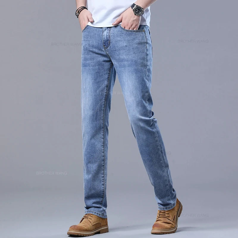 Spring Men's Light Blue Slim Jeans Stylish Casual Stretch Fabric Denim Pants Classic Trousers Smoke Gray - Buy online at  Vibe In Cart.