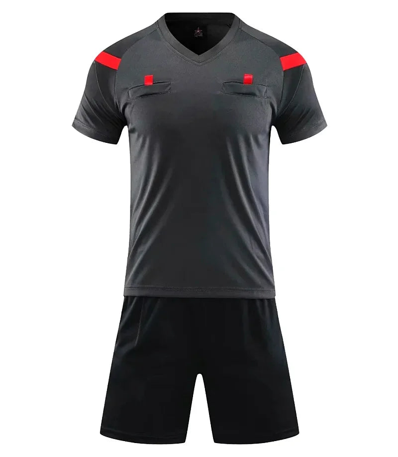 Men's Polyester Soccer Referee Uniform with Jersey and Shorts